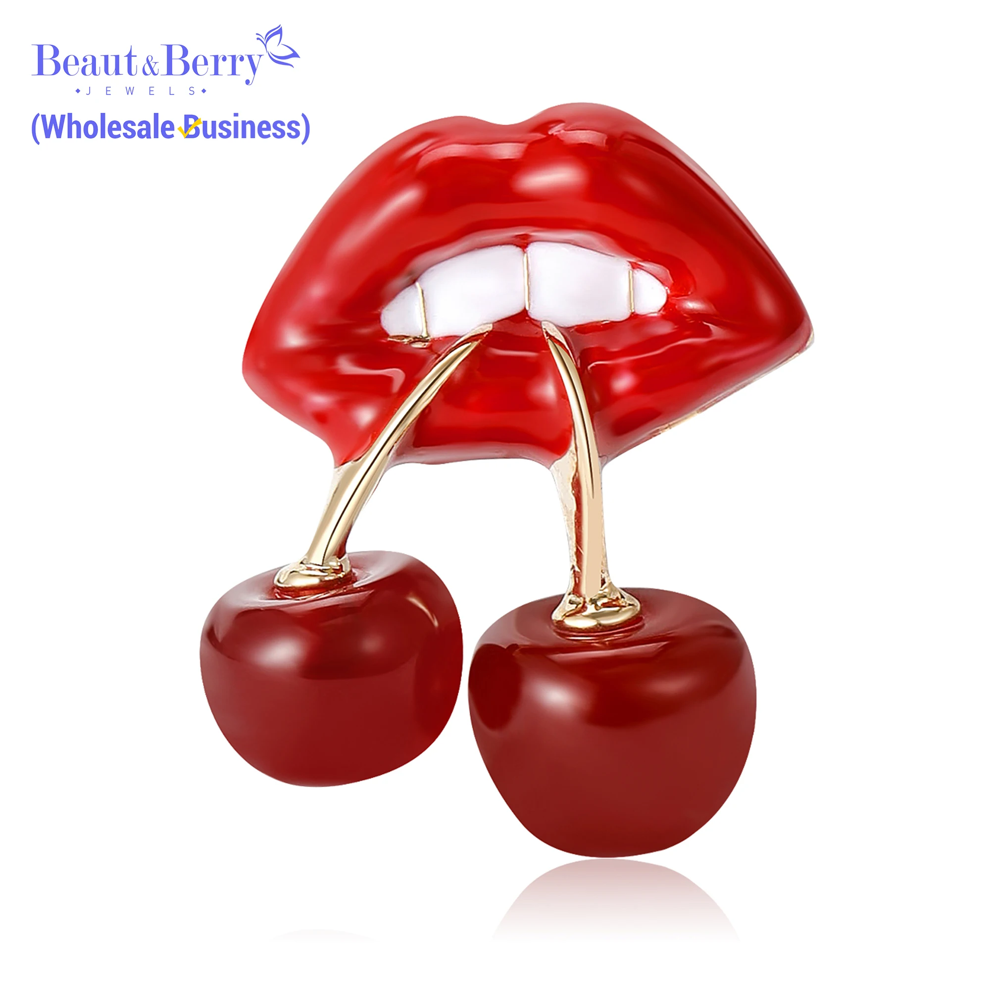 Creative Enamel Red Lips Cherry Brooches for Women Unisex Personalised Pins Casual Party Accessories Gifts