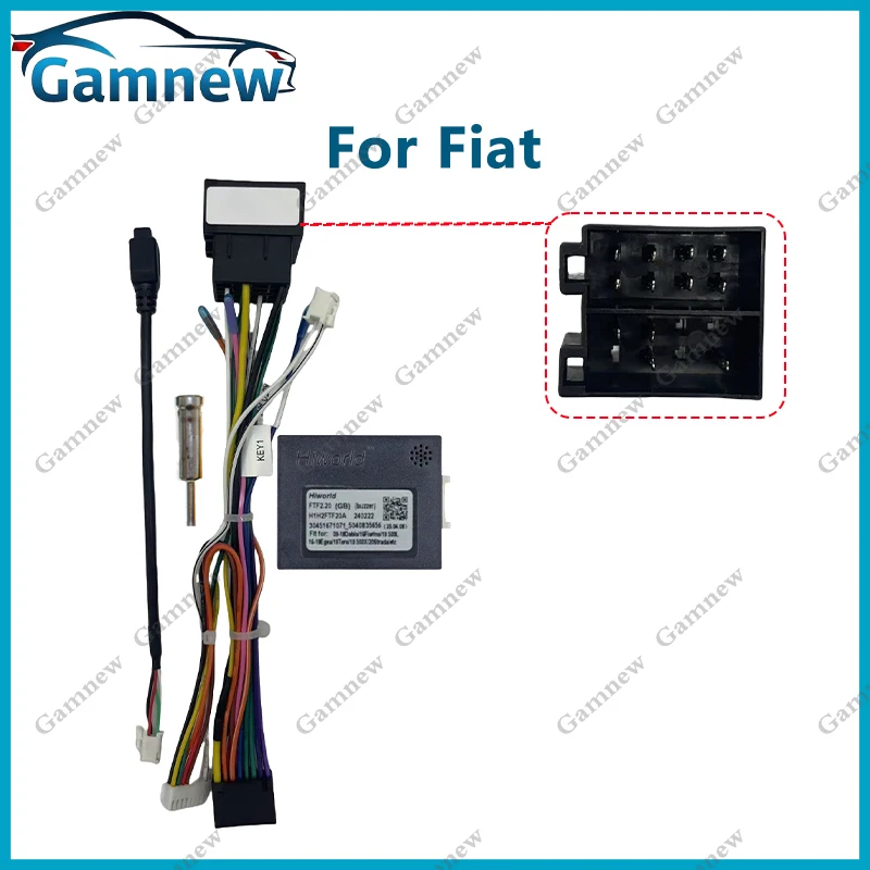 Cabo de rádio android para carro, conector de cablagem de energia, adaptador can bus para fiat 500 croma punto panda qubo siena ducato doblo