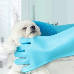 Guanti per la pulizia della toelettatura dell'animale domestico guanti per Shampoo da bagno per cani e gatti Scrubber Magic lavastoviglie Cleanner spugna guanto per il lavaggio dei capelli in silicone