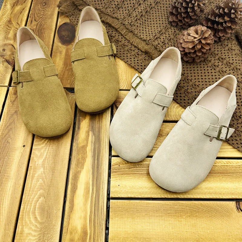 

Buckle Strap Womens Loafer Cow Suede Leisure Shoes Slip On Round Toe Flats