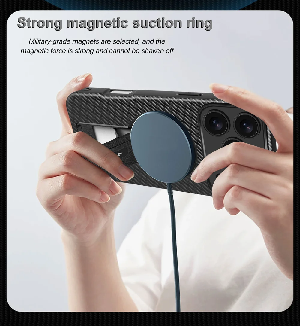 BtLuxury ألياف الكربون نمط أضعاف حامل جراب هاتف مغناطيسي آيفون 16 17 برو ماكس الهواء 16e 15 14 زائد 13 12 11 غطاء عسكري