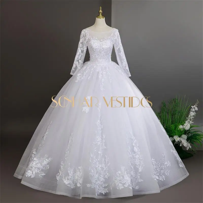 웨딩 드레스 긴 소매 순백색 달콤한 웨딩 파티 드레스 럭셔리 레이스 플러스 사이즈 신부 드레스 맞춤형 2025 신상