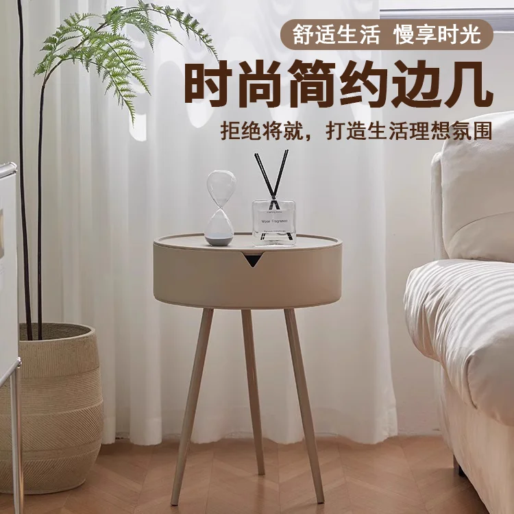 

yyhcCream wind bedside table modern simple new creative round alternative bedroom living room children's small bedside storage c