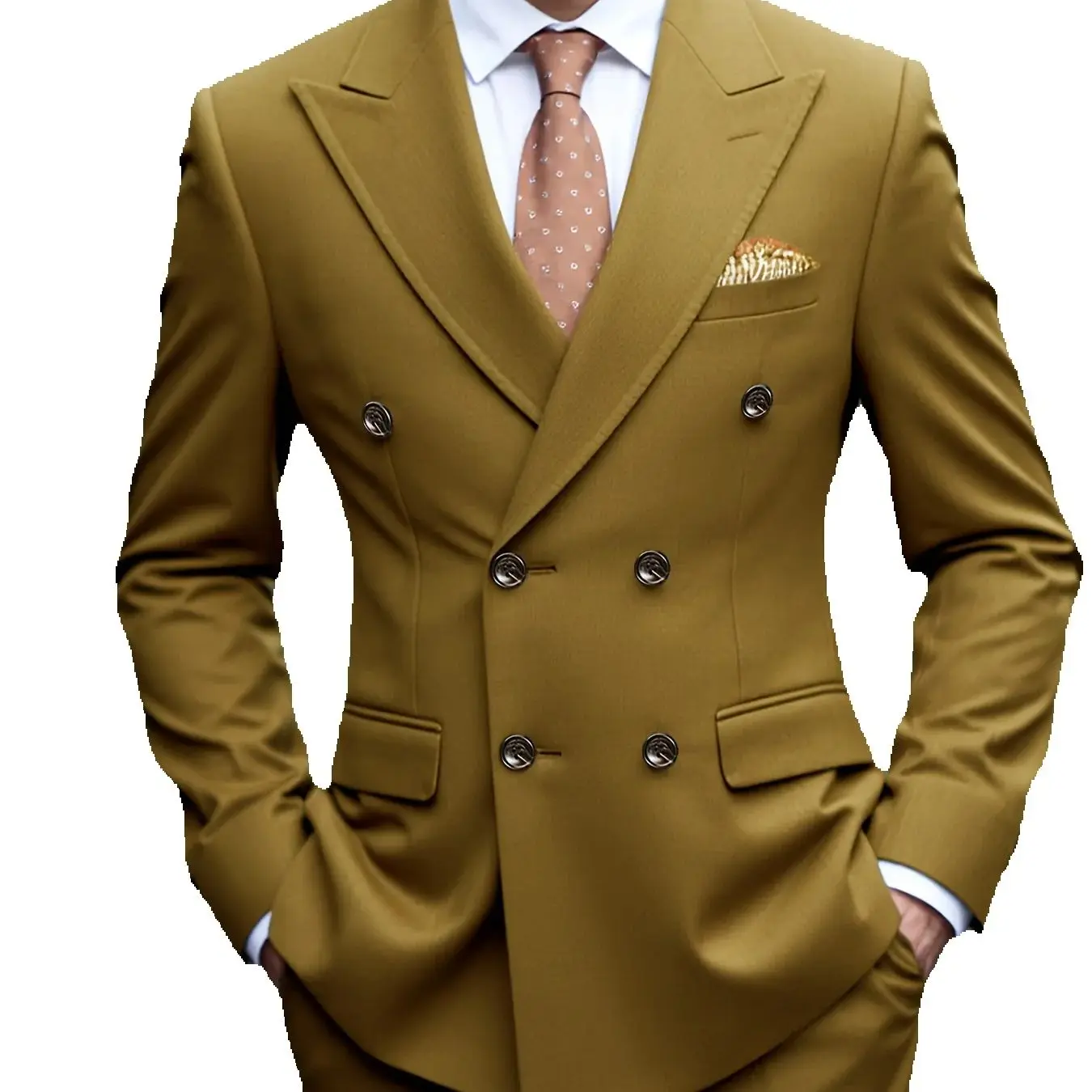 

Slim Fit Mustard Yellow Blazer for Men, Double Breasted Peak Lapel Formal Jacket
