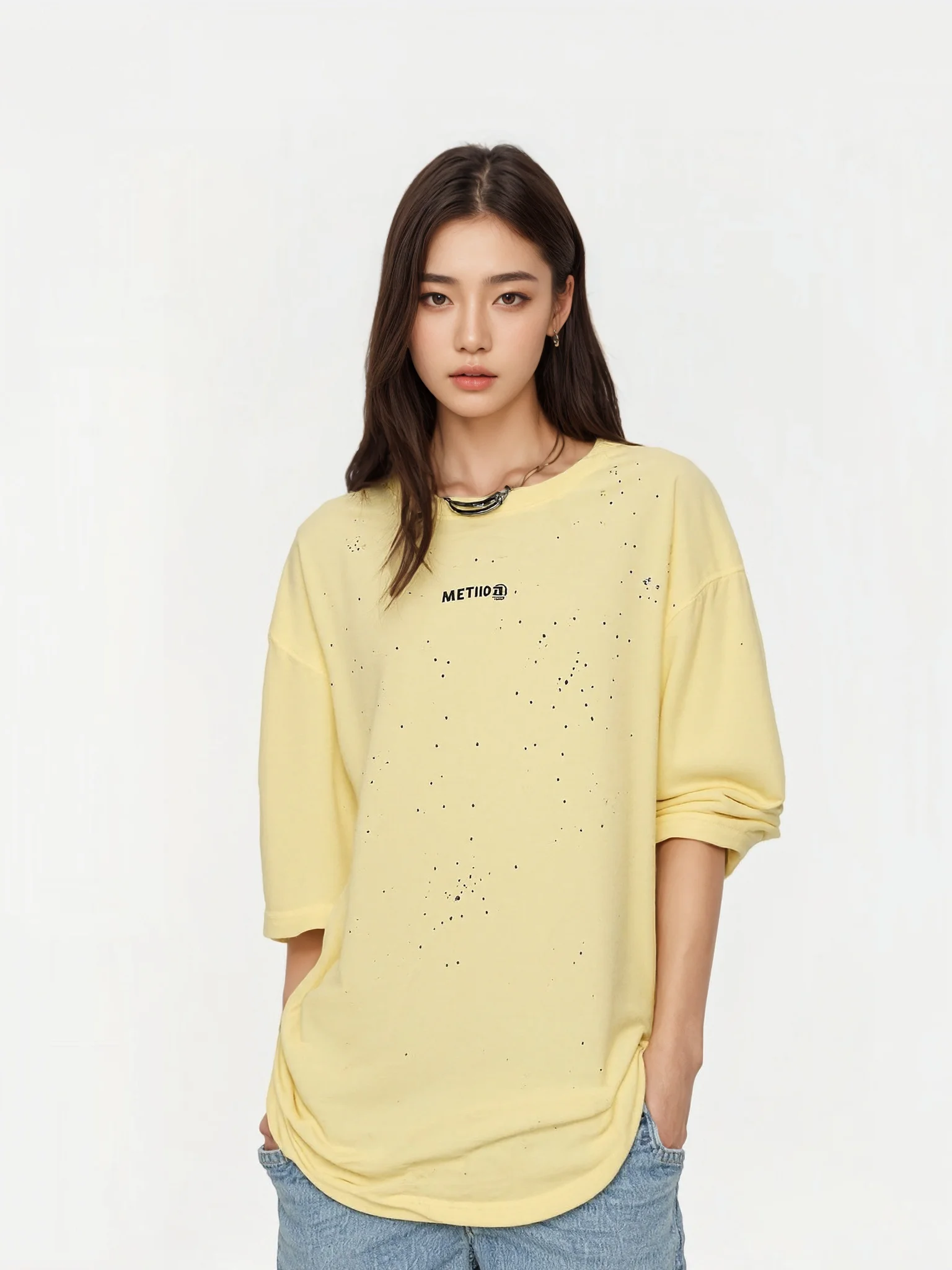 

Модная футболка с круглым вырезом и коротким рукавом BWZ, весна-лето, свободный крой, универсальная, стройнящая, повседневная, хлопковая, для женщин