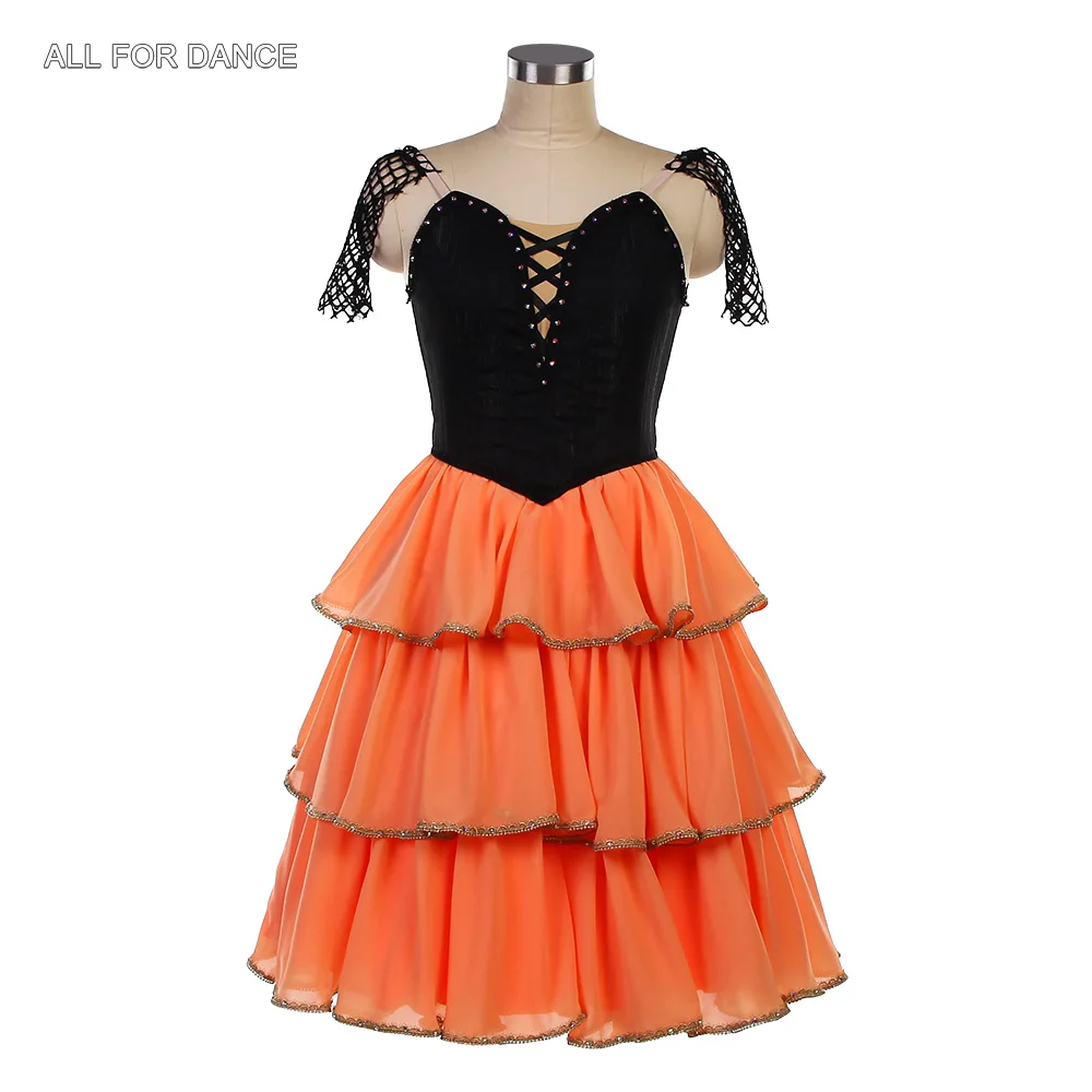 

B26644 Black Top with Orange Tulle Tutu Skirt Professional Ballet Tutu Made-to-order Girls & Women Ballet Dance Costumes