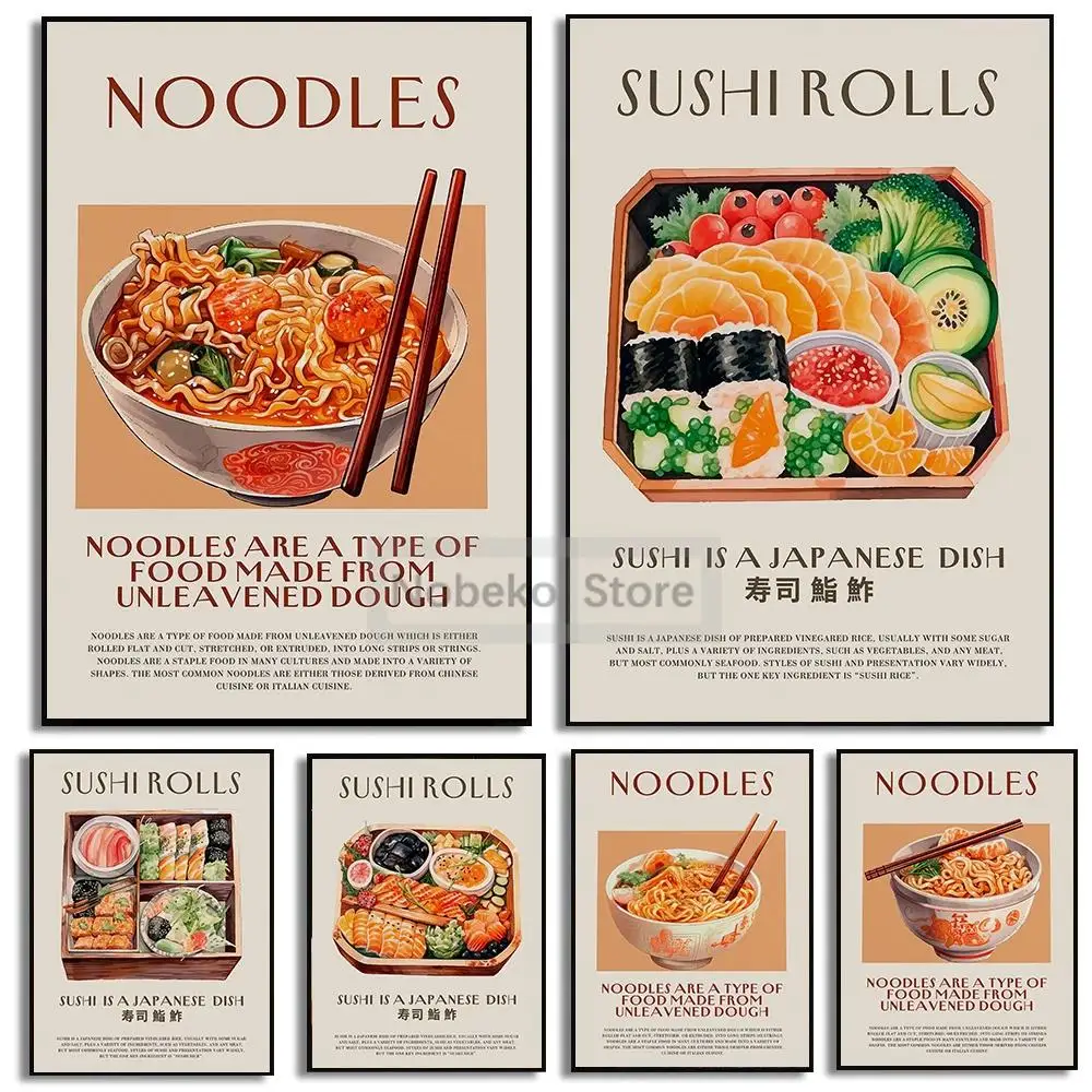 اليابانية الغذاء الفن الشعرية السوشي المشارك المطبخ قماش يطبع جدار ديكور للمنزل غرفة الحديثة صور اللوحة الديكور #1