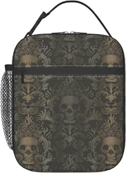 Gothic Skull Print Unsulated Lunch Bag Women Men Thermal Lunch Box Bento Tote Bags Container for Work Travel Picnic Camping