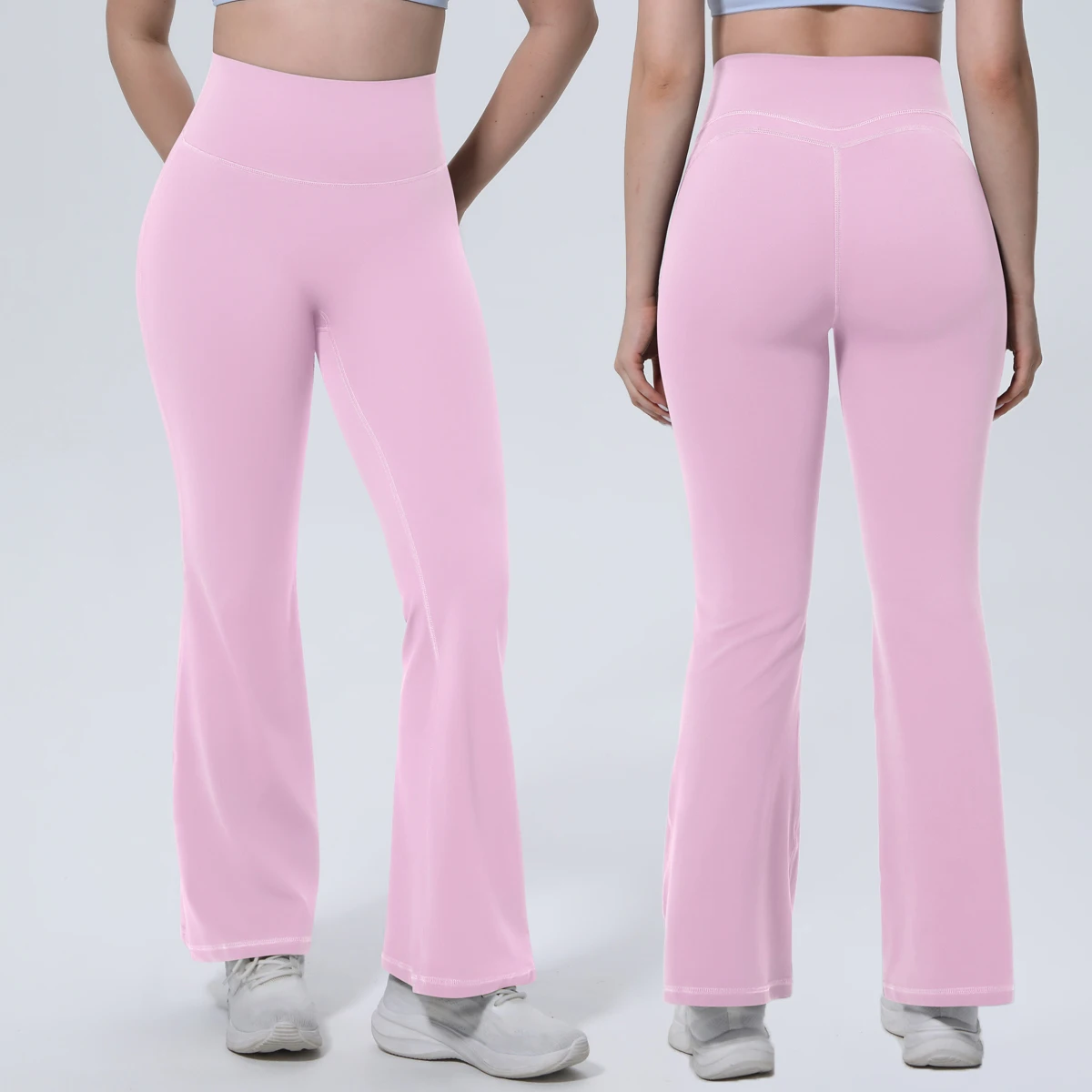 

Повседневные спортивные брюки-клеш для женщин, однотонные, с высокой талией, для йоги и фитнеса, с эффектом персиковых ягодиц, с возможностью нанесения логотипа
