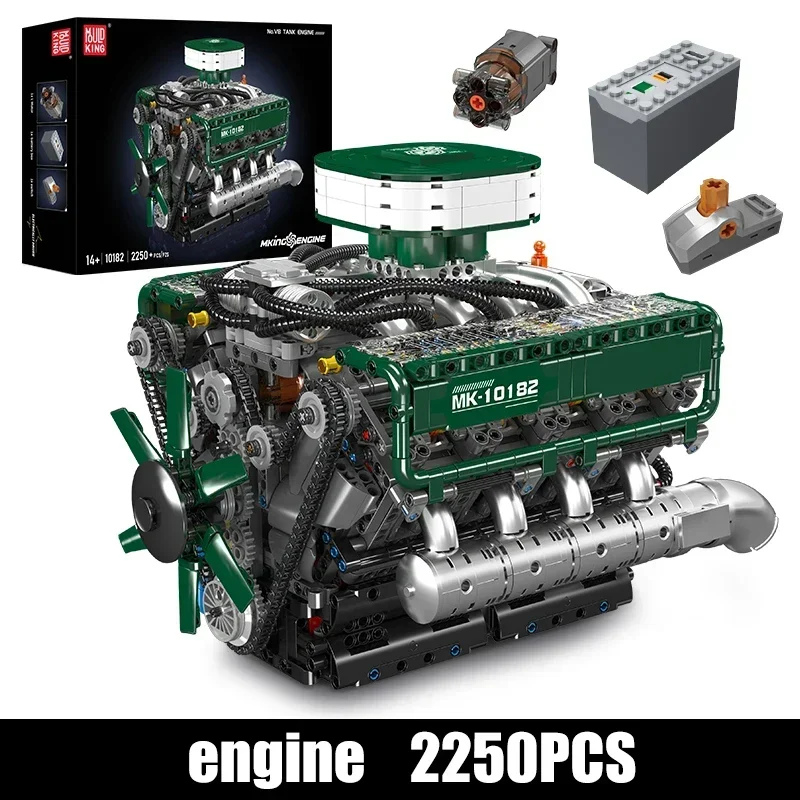 Tanque motor v8 bloco de construção kits aeroengine brinquedo construção motor unidade simulação visual figura 3d modelo carro coleção ornamento