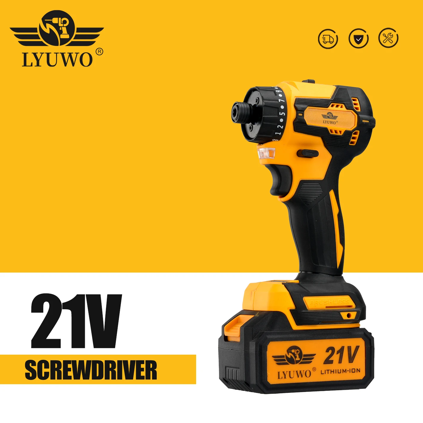 LYUWO 21V Cordless LED Lighting Electric Screwdriver Driver, Fast Brushless Impact Wrench, Rechargeable Drill Bit Driver Tool