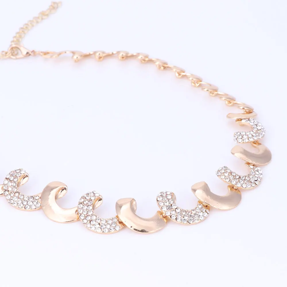 Gold Color African Beads Jewelry Sets For Women Party Nigerian Bridal Crystal Classic Necklace Accessories