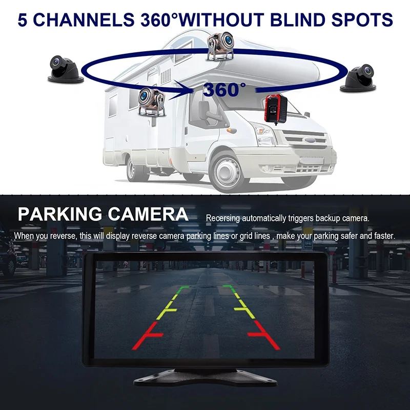Fornecimento de fábrica 10,36 polegadas 9-36V câmera de backup com vista de 360 graus van RV caminhão BSD DVR