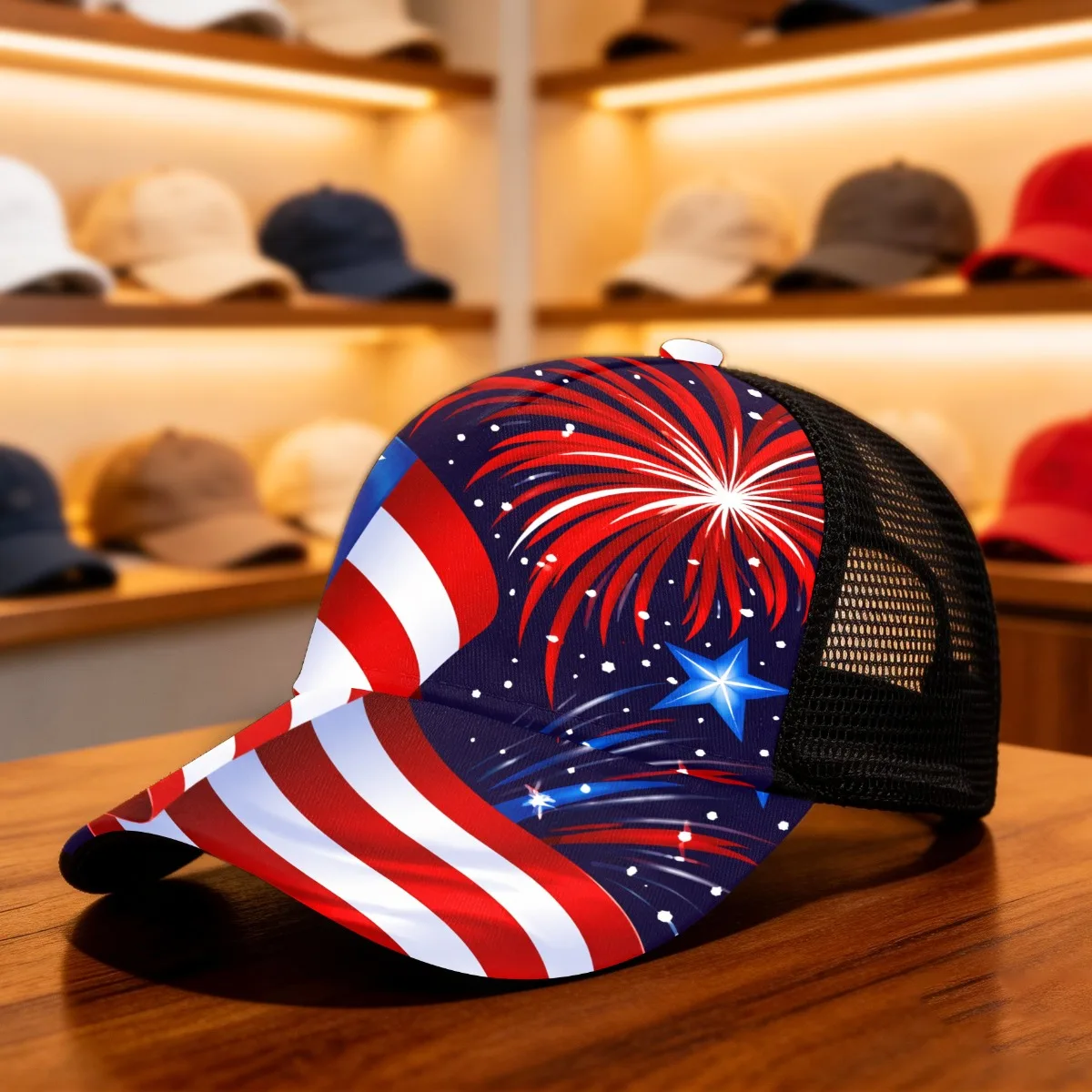 1pc American Flag Artworks Cap Adjustable Snapback with Breathable Mesh Panel, Lightweight Suitable for Casual Wear