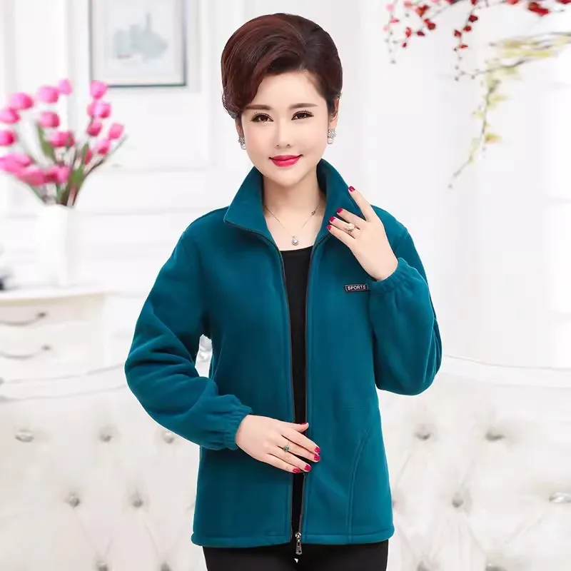 2024 New Autumn Mid-Aged Women Fleece Jacket 5XL Casual Stand Collar Warm Hoodie Jacket Zipper Outerwear Mother Winter Coat 3149