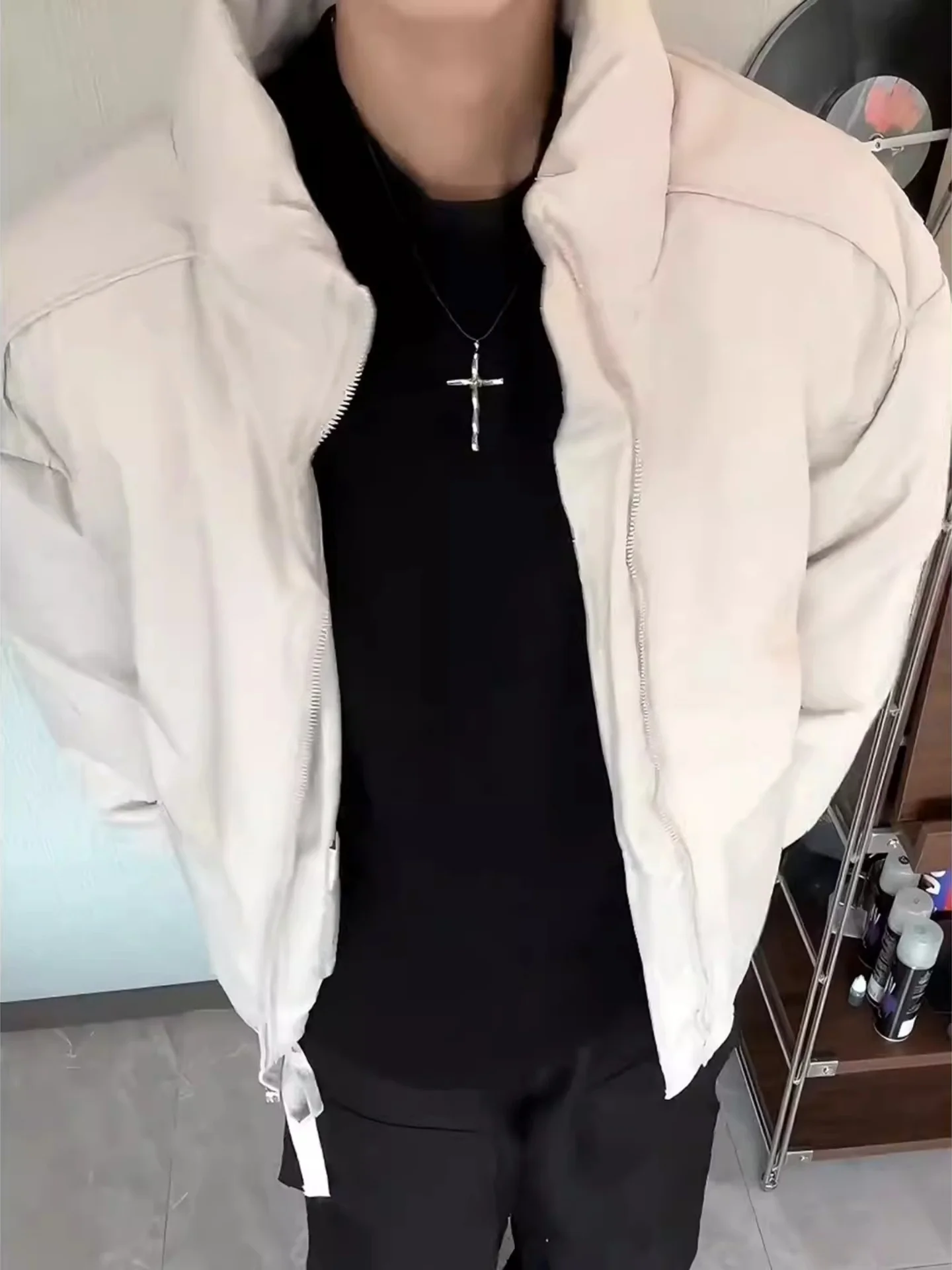 

Thiened American Sle Bomber Jaet Cotton Coat Men's Winter ort Bread Warmth Polyester Filling Casual Cleanfit