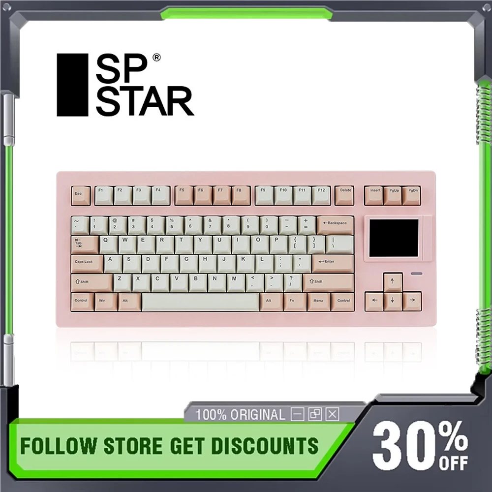 SP-STAR D82 PRO + لوحة مفاتيح ثلاثية الوضع مع شاشة حشية مبادلة ساخنة تدعم GIF DIY RGB لوحة مفاتيح ميكانيكية وردية مخصصة للفتيات