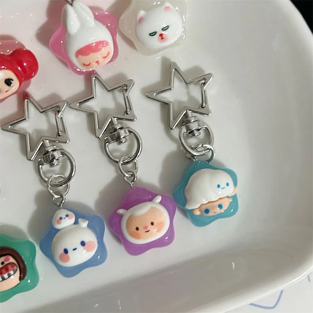 Jelly Pentagram Stars Keychain Candy Color Luminous Light Stars Pendant Keyring Creative Cute Simple Bag Pendant