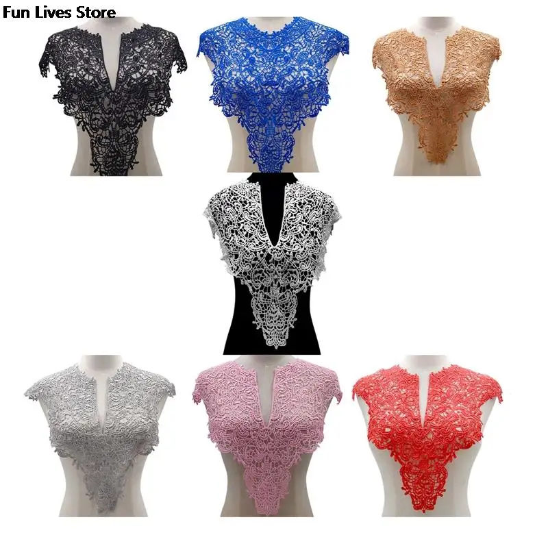 DIY Embroidery Lapel European Fashion Fake Collar Women Detachable Tops Lace Flower Sewing Apparel Elegant Dress Neckline