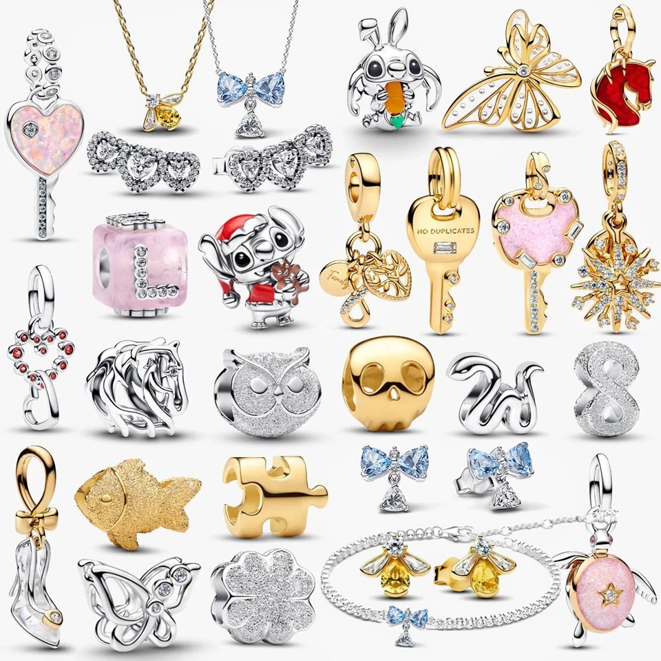 

2026 New 925 Silver Owl Skull Rabbit Beads Double Color Butterfly Turtle Dance Card Pendant Exquisite DIY Charm Jewelry Gift