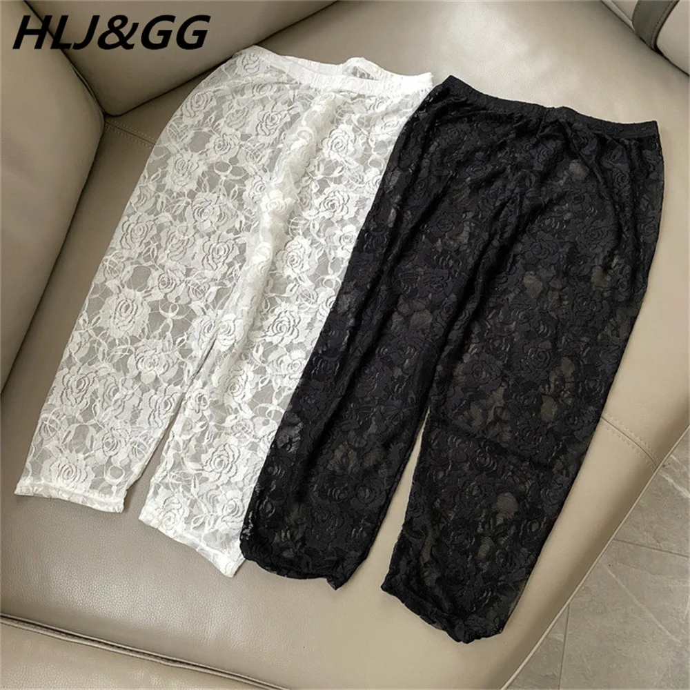 HLJ Fashion Lace Splicing Letter Basketaball Tshirt Two Piece Set Women V Neck Loose Top And See Though Shorts Outfit Streetwear