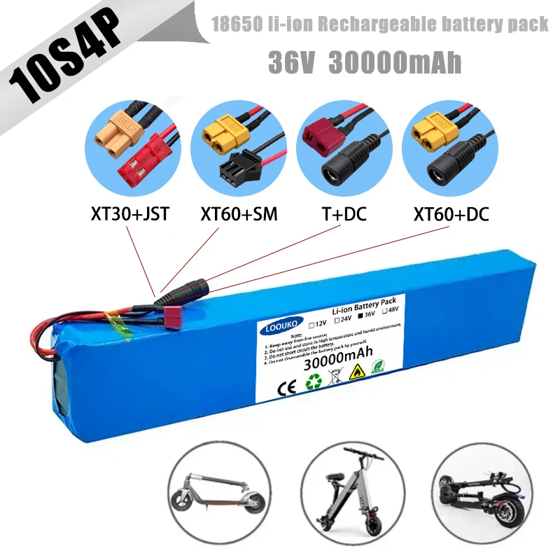 

New 10S4P 36V 30Ah Lithium-ion Battery Pack 42V, 600W, 30A, Suitable for Bicycles, Cars, and Electric Scooters,with Built-in BMS