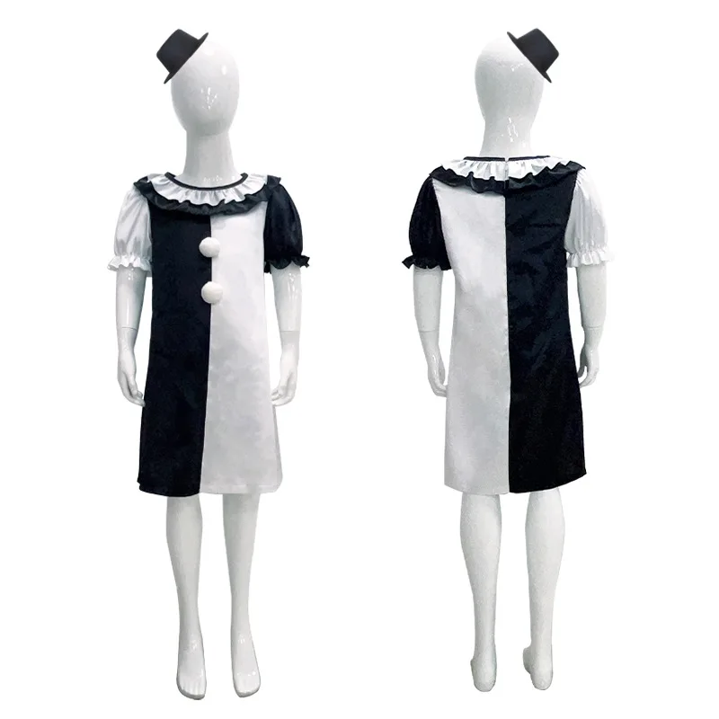 Costume Cosplay di Halloween per bambini Terrifier 2 tuta da Clown vestito copricapo abiti da spettacolo per feste di carnevale tute ragazzi ragazze