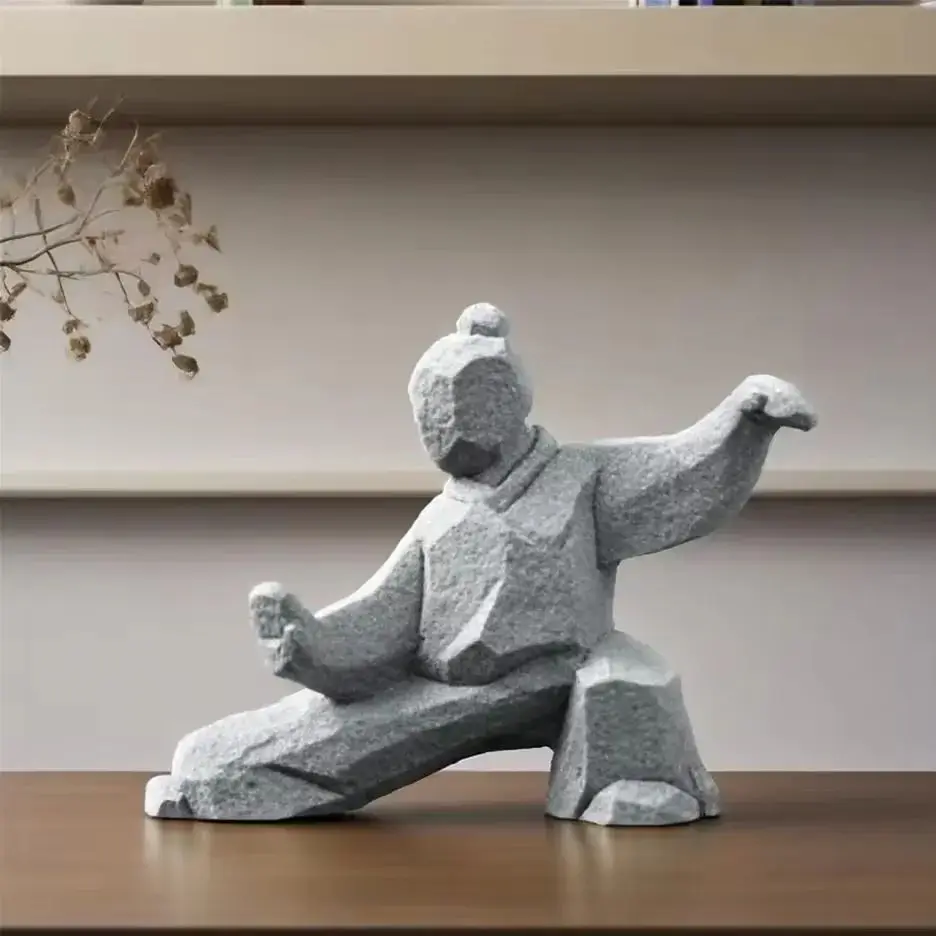 

Green Sandstone Kung Fu Figurine Handmade Stone Statue Mini Desk Decor for Office Home Stress Relief Gift