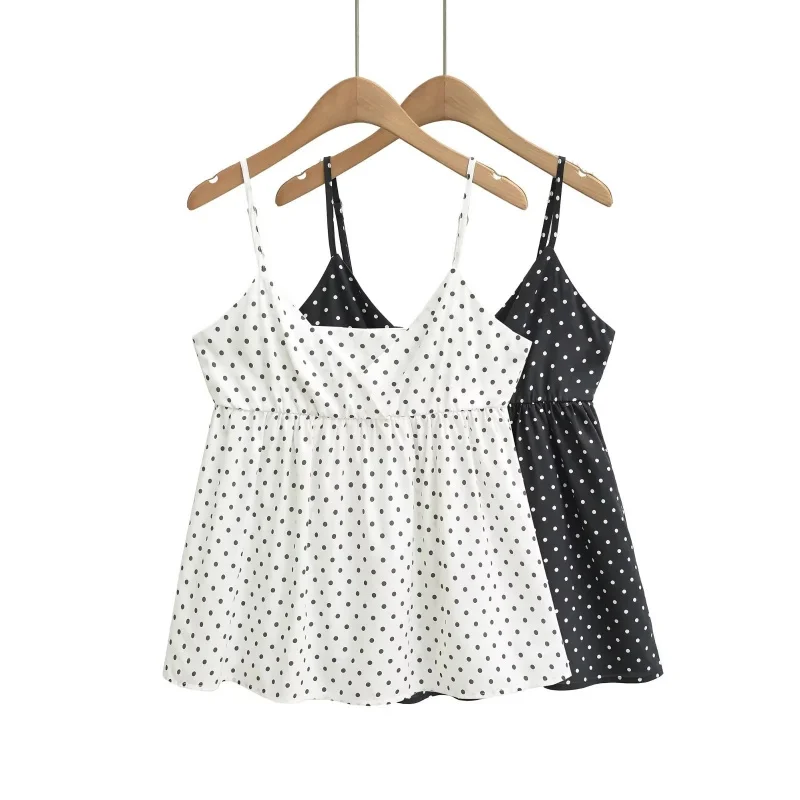 Korean Style Summer Women Polka Sleeveless Cami Top Casual Halter Neck Top Petite Girls