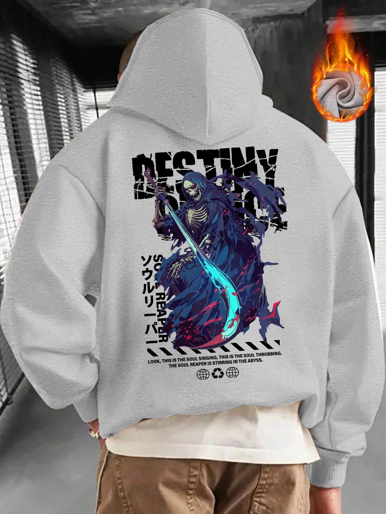Autumn/Winter Men's Retro Punk Metallic Hooded Sweatshirt Destiny Death Sword Distressed Print Casual Versatile Comfortable
