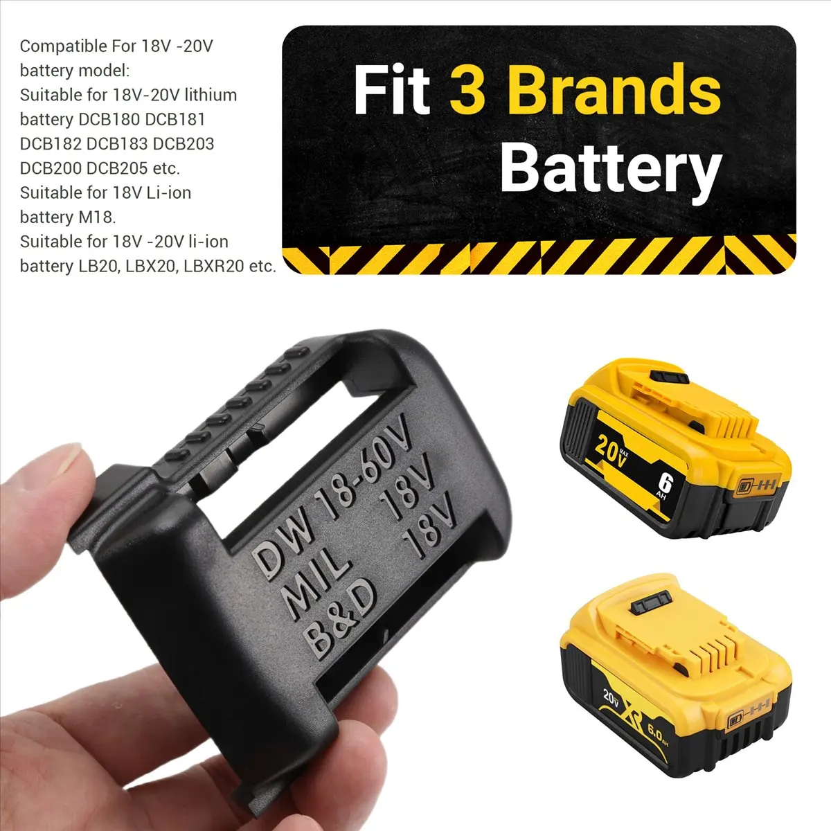 

Комплект из 6 держателей для аккумуляторов DeWalt и Black&Decker (18В, 20В) – Защитная подставка-органайзер для хранения батарей