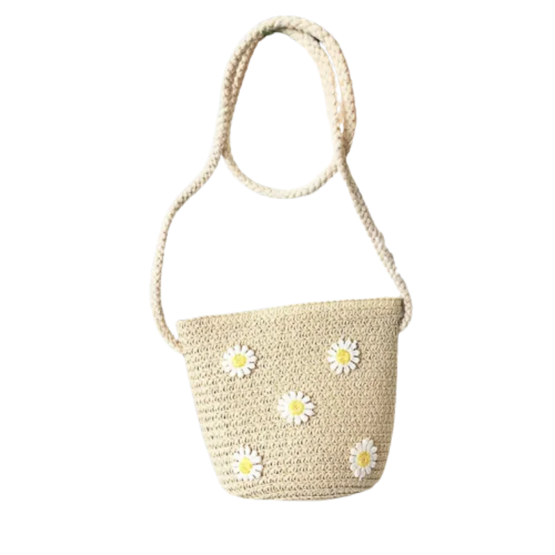 Children Straw Woven Messenger Bag Lovely Girls Small Purse Handbags Baby Kids Mini Shoulder Bags Princess Wallet Kids Purses