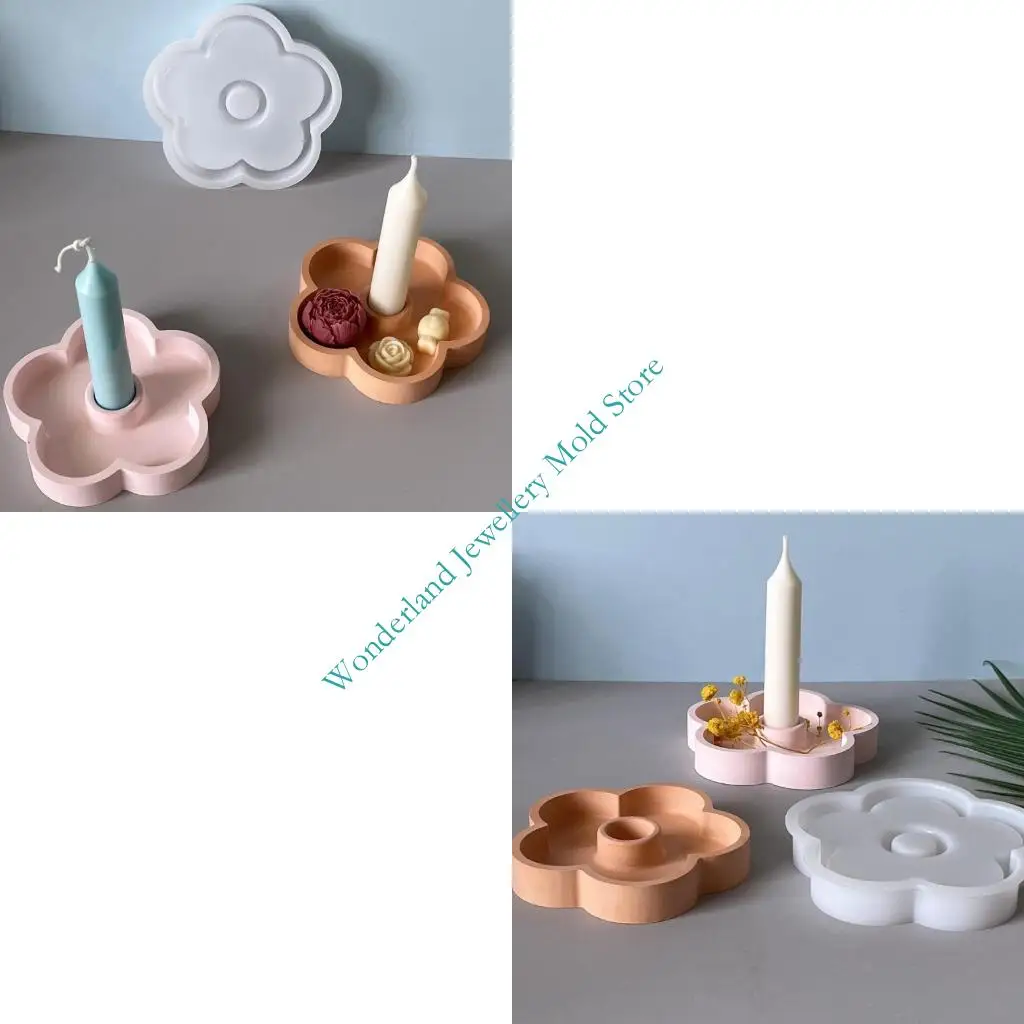 

H7EB Floral Silicone Candles Holder Tray Safe Flexible Long Candles Tray For Home Decors Party Centerpiece