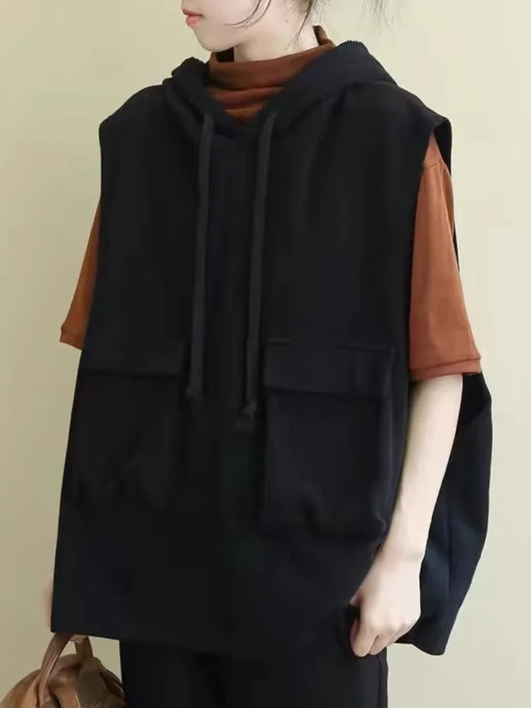 

Женская повседневная свободная модная толстовка-жилет больших размеров в корейском стиле для осени, новинка, без бренда, свободный крой