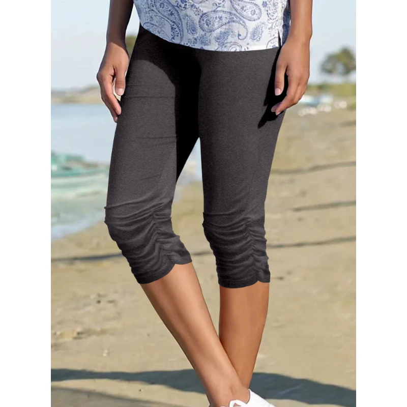 Ladies Trousers Summer Casual Holiday Solid Knit Trousers Suitable for many occasions Trendy Women's 7/10 Trousers