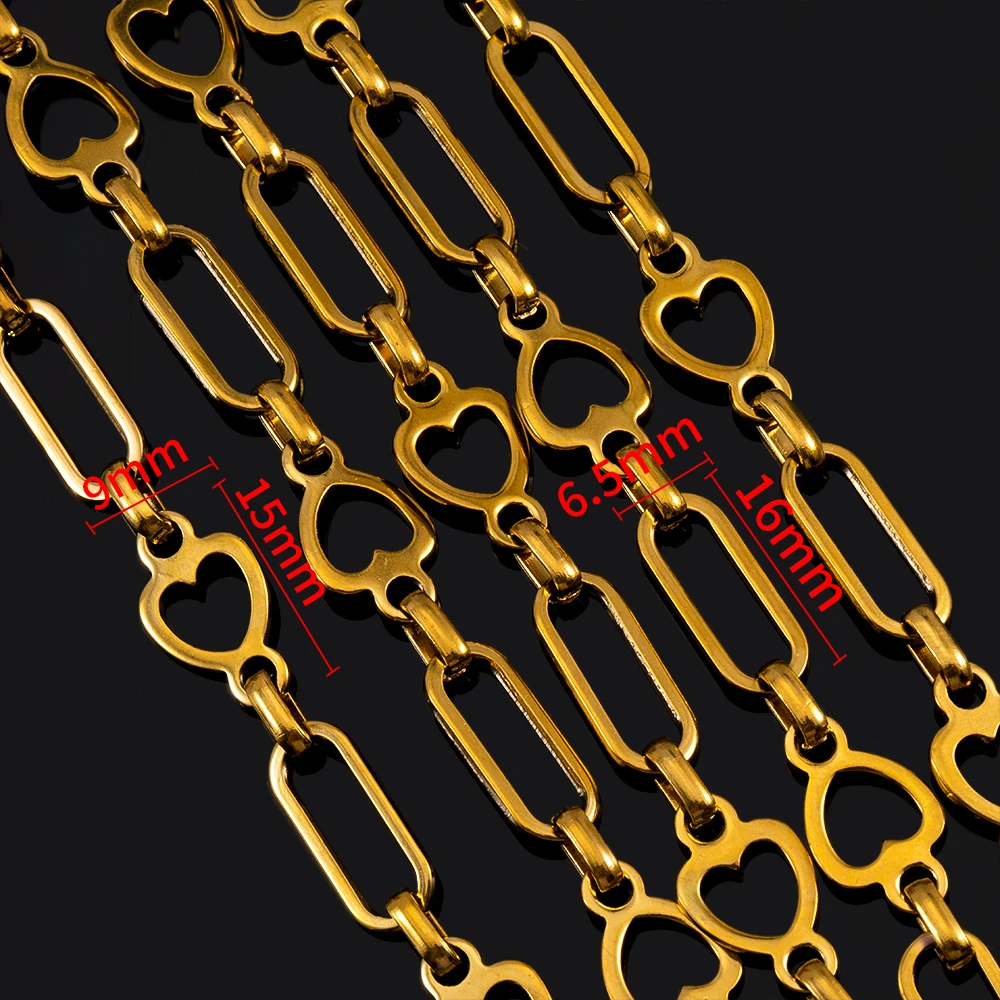1Meter Stainless Steel Love Heart Chain Long Bar Frame Circle Chain for DIY Necklace Bracelet Chain Jewelry Making Accessories
