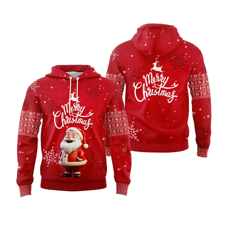 

Full Print Christmas Hoodies For Men Women Santa Claus Graphic Hoodie Tops Loose Oversized Pullovers Sweatshirts Mens 3D Clothes