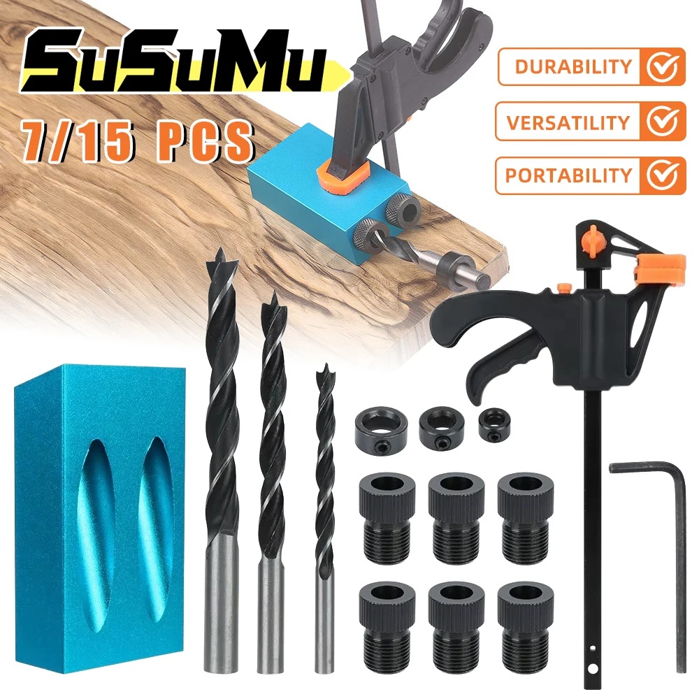 

7/15 шт. 15 ° Набор карманных приспособлений для деревообработки, направляющая для сверления отверстий, локатор, перфоратор с набором бит 6/8/10 мм, адаптер для углового привода шарнира