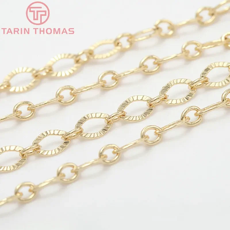 (6348) 1 Meter Width 4MM 24K Gold Color Plated Brass Necklace Chains Bracelet Chains High Quality Jewelry Accessories Wholesale