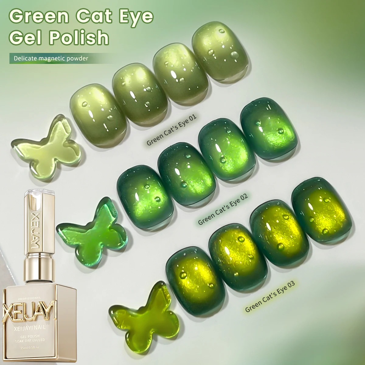 1pc/3pcs Fashion Cat Eye Nails Holographic Nail Art Designs 15ml Reflective Cat's Eye Magnetic Gel Soaking UV LED Gel Salon