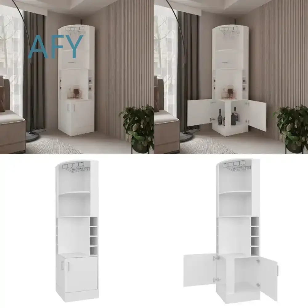 White Corner Bar Cabinet with Wine Storage and Glass Rack for Home or Office for IKEA for Sauder for South Shore