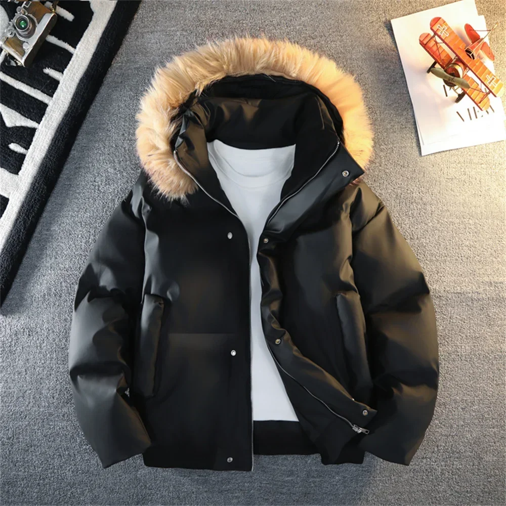 

Winter Down Puffer Overcoat Men Fur Collar Soft Leather Parkas Men's Windproof Padded Coat Streetwear Men's Outdoor Parka Jacket