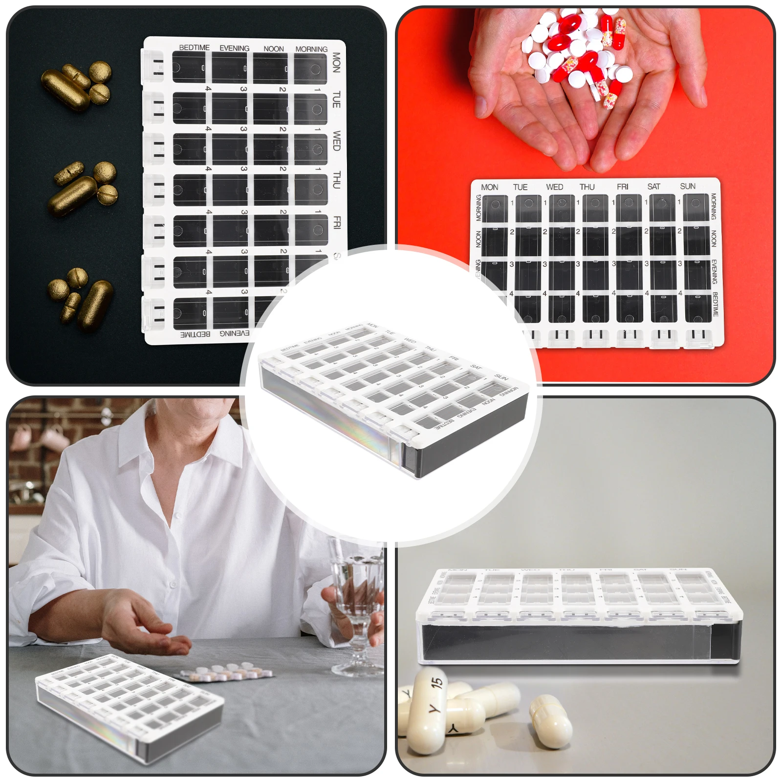 1pc Plastic Pill Storage box 28 Grids Pill Storage Box Pills Vitamins Organizer Weekly Medicine Storage Case