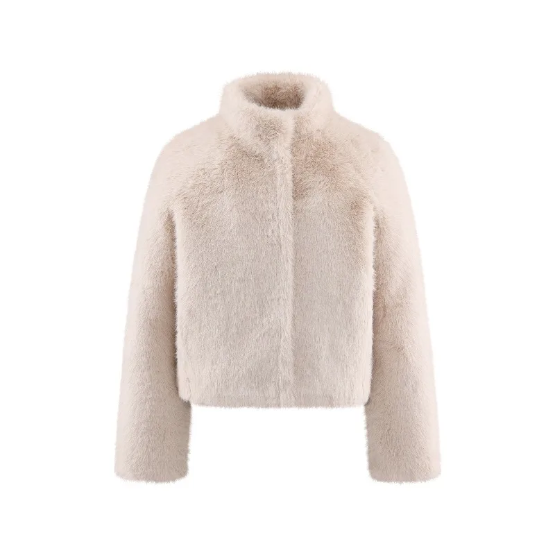 المرأة الشتاء الوقوف طوق أفخم سترة قصيرة سيدة دافئة مريحة ملابس خارجية لينة رقيق الملمس أنيقة عارضة اليومية ركاب معطف