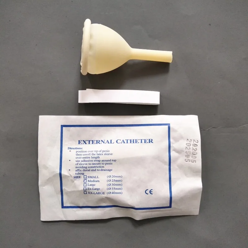 high quality 25mm/30mm/35mm male external catheter single use disposable condom shape urine collector Latex urinal bag