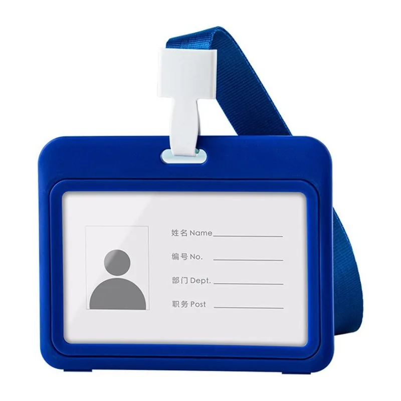 Étui de permis de travail en plastique solide avec sangle de cou pour le personnel, étui à manches, ensemble de lanière, badge d'identification, porte-carte de travail, carte de passe, document