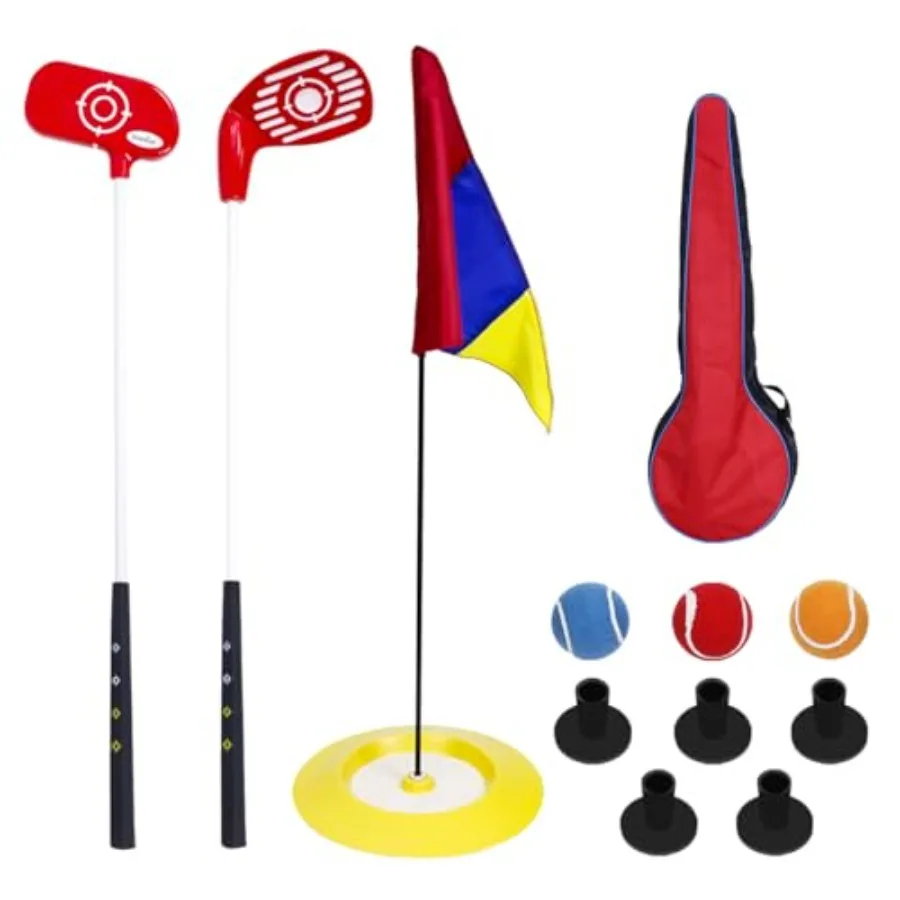 

Junior Golf Clubs Set for and Youth: Lightweight Aluminum Alloy, Blue/Red, Includes Storage Bag, Ball, Target Flag, and Tees Ri