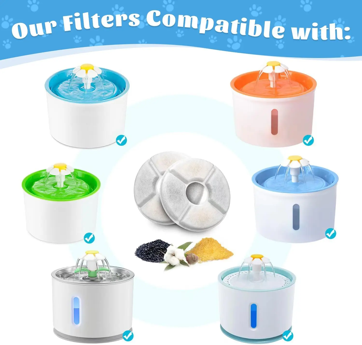 Replacement Activated Carbon Filter for Cat and Dog Water Fountains Flower Shape Round Dispenser Pet Water Fountain Filters