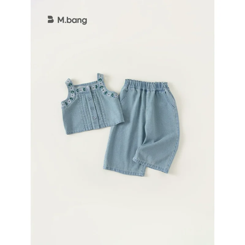 

babycityGirls' Suit2024Summer Denim Sling Suit Girls' Fashion Summer ClothesXT23088