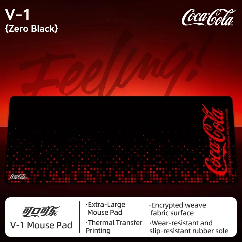 Coca-Cola V-1 Black Mouse Pad, Non-slip Rubber Base, Waterproof Desk Mat for Gaming Office Laptop Computer